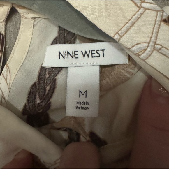 New Nine West Long Sleeve Cream Design High Neck Tie Sheer Blouse Size M - Picture 6 of 7